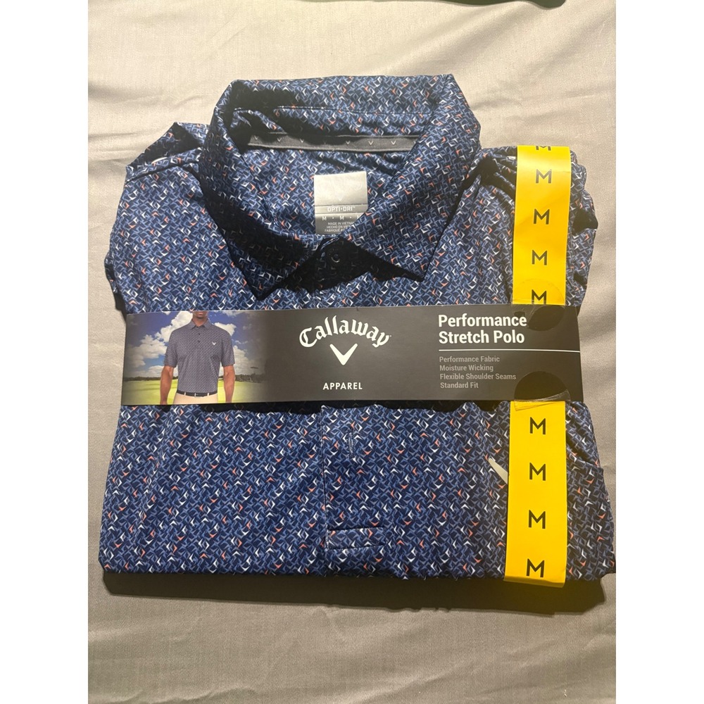 Callaway Mens Performance Stretch Polo Shirt Peacoat Blue Geometric CGKSG0U1 M